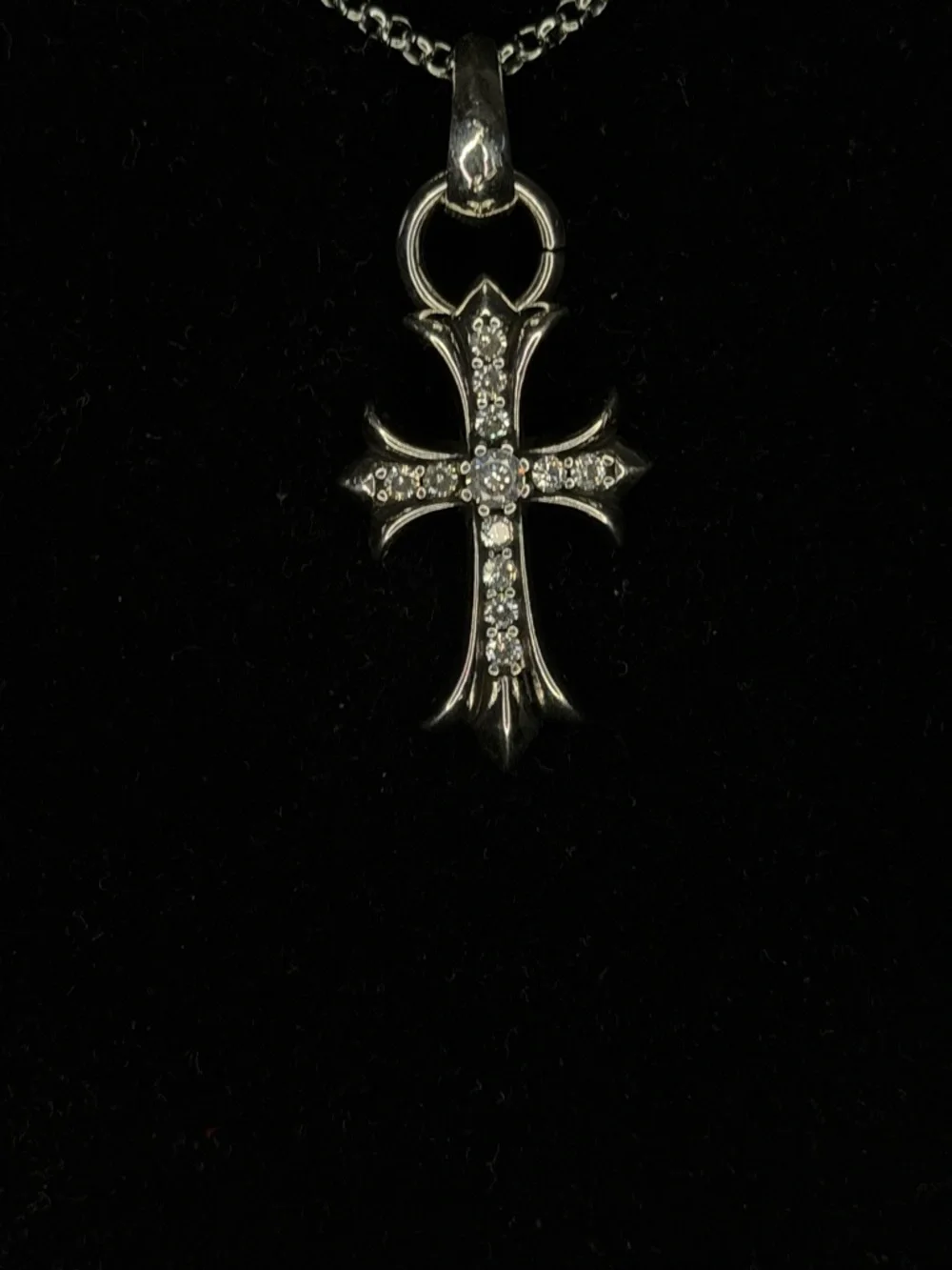 Chrome Hearts Diamond Studded Medium Floral Cross Unisex Necklace